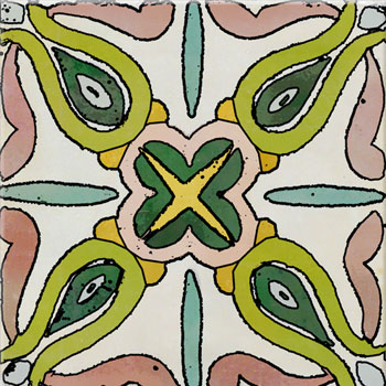 Mosaic House Moroccan tile Abeille 1-10-12-5-18-21 White Green Light Green Lime Green Yellow Pink  hand painted handpainted 